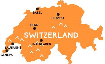 A map of Switzerland showing the cities/Universities visited on the lecture tour